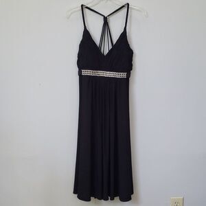 IgNite Evenings Dress Womens sz 16 Black Ruched Knit Racerback Straps LBD